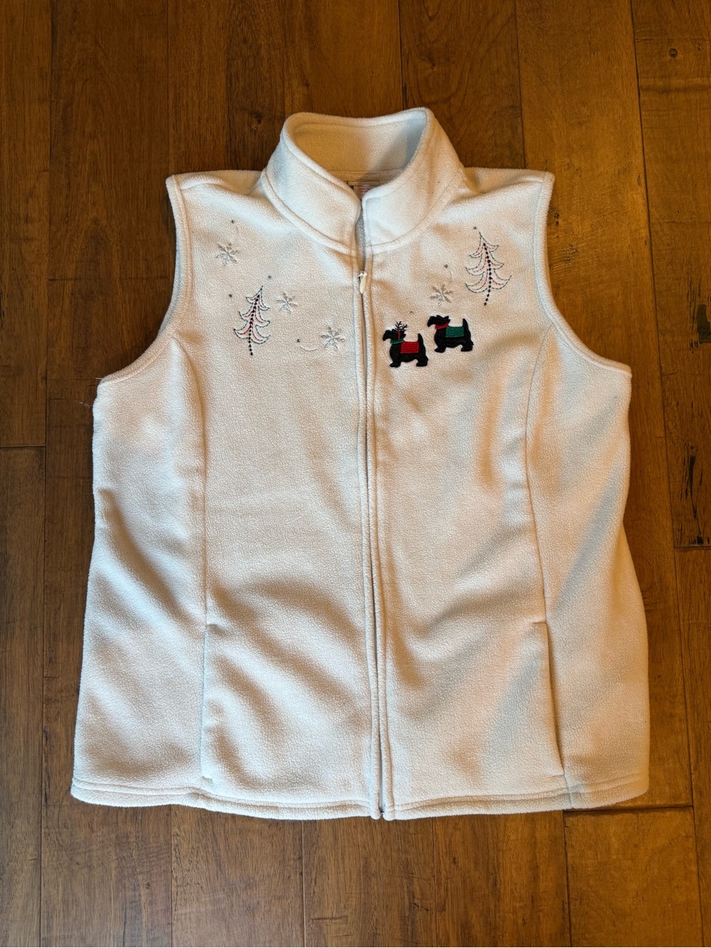 Holiday Zip Up Fleece Vest with Scottie Dogs